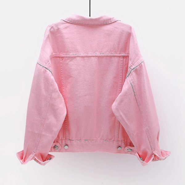 Naisten kevät- ja syystakit Lämpimät kiinteät pitkähihaiset farkkutakki Ulkovaatteet Pink XL