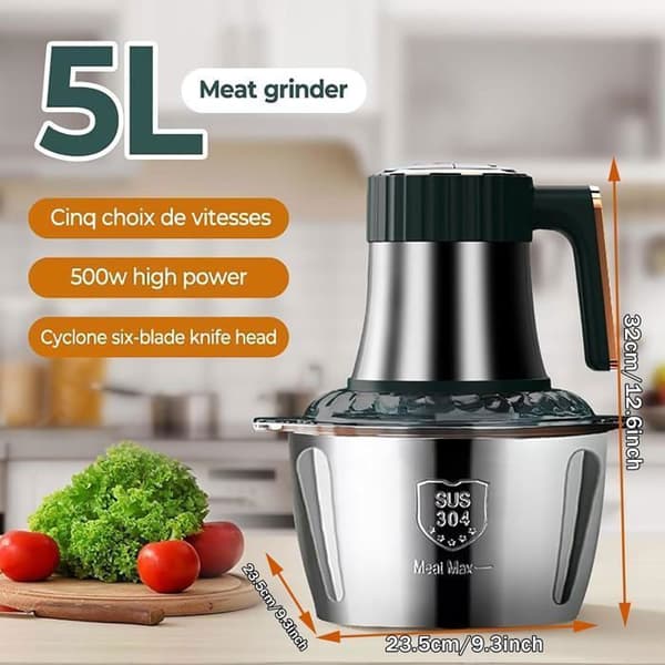Elektrisk köttkvarn - BAKLON - 500W - 5L - 2 hastigheter - 6 blad