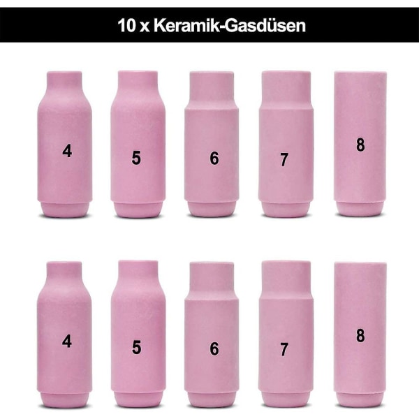 Tig-hitsauslisävarusteet, sovitinholkit + kotelo + keraamiset suuttimet + volframielektrodit -26