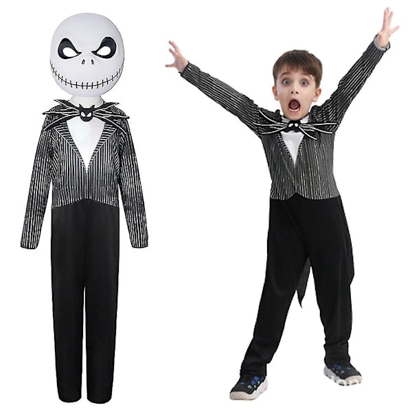 Halloween-drakt for barn 3-14 år - Nightmare Before Christmas Jack Skellington med maske 5-7 Years