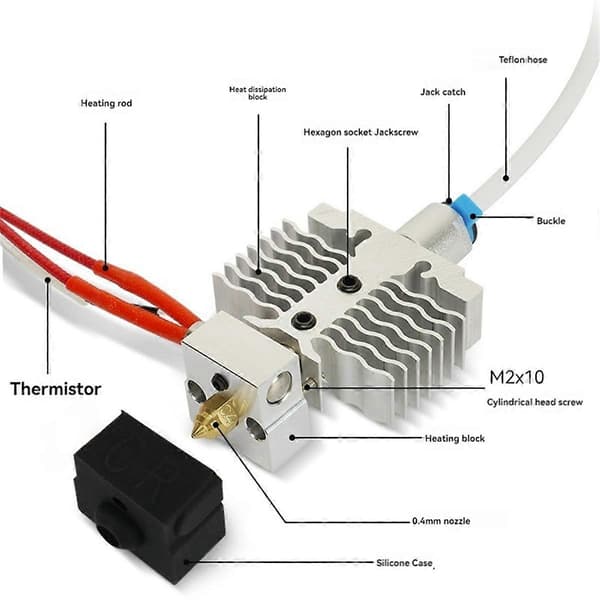 3D-printer Hot End-sæt til -3 Neo/V2 Neo/Max Neo Hotend 24V 40W Termistor 0,4 mm dyse Silver