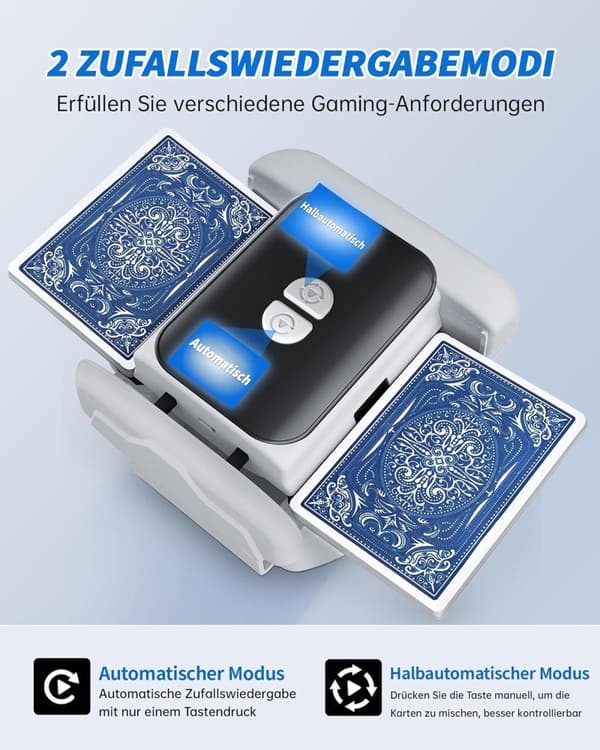 Elektrisk kortblander 3000mAh – Stille kortblander til 2 kortspil, UNO, Poker og Blackjack
