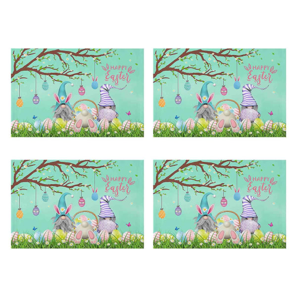 4 kpl Pääsiäispöytämatot Puuvillainen pellava lämmönkestävä pöytämatto Bunny Gnome -pöytämatto Style 12