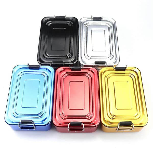 Robust Lunchlåda i Aluminium Bärbar Rektangulär Mat Fruktbehållare Golden