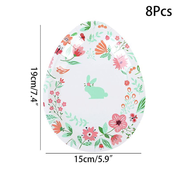 24 stk påske sød kanin Cupcake Indpakning Papir Kage Topper Bunny Form Tallerken Serviet Baby Shower Fødselsdag Påskefest dekoration B03-8pcs plates