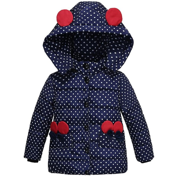 Barnflicka Vadderad Jacka Varm Pufferjacka Polka Dot Huva Ytterkläder Navy Blue 3-4 Years