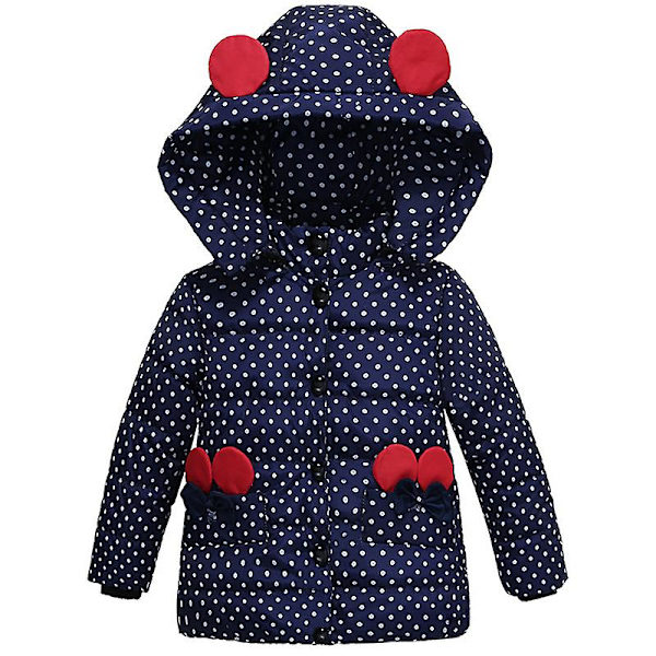 Pigebarnjakke med polstring, varm dunjakke med prikker, hætte, overtøj Navy Blue 2-3 Years