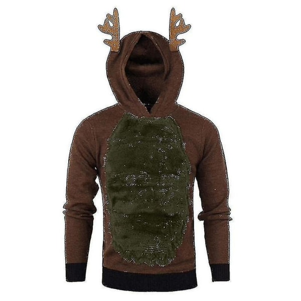 Mænd Christmas Hættetrøje Jumper Toppe Xmas Rudolph Reindeer Pullover Sweatshirt Coffee Army Green 2XL