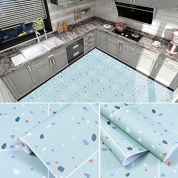 Självhäftande golv Vattentät Non-randip Badrum Kök Vardagsrum Tjock Och Slitstark Blue Celadon