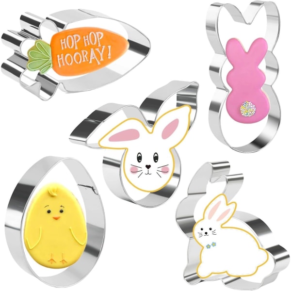 Crethink Easter Cookie Cutter Set - 5 delar i rostfritt stål för bakning - ägg, morot, kanin, kanin ansikte och ägg med Bunny_GET IT-gåvor Easter