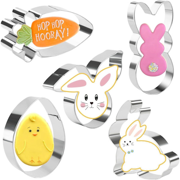 Crethink Påskkakformar - Set med 5 stycken rostfria formar för bakning - Ägg, Morot, Kanin, Kanin Ansikte och Ägg med Kanin_GET IT Gifts Easter