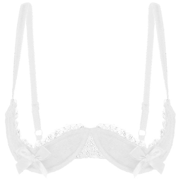Kvinder 1/4 kopper bøjle-bh Halter-hals O-ring gennemsigtige blonder Push Up-bh-undertøj Lingeri bryst åben bh'er Undertøj Xinmu White B XL