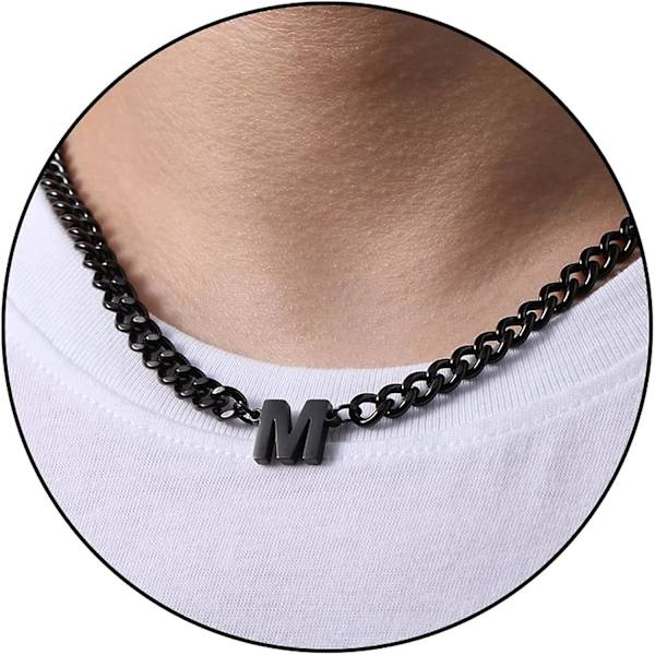 Alkuperäinen A-Z Kuubalainen Ketjun Kaulakoru Pojille Miehille Naisille Kirjainriipus Ruostumaton Teräs 6,5 mm 18+2 Tuumaa Koru Lahja Black M