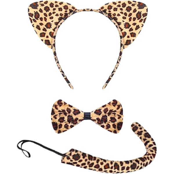 DJURÖRON OCH SVANS SET Kostymtillbehör Maskeradfest Barn Vuxna Hårband (Leopard Set)