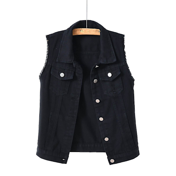 Damjacka i denim, enfärgad, ärmlös, vår & höst Black 2xl