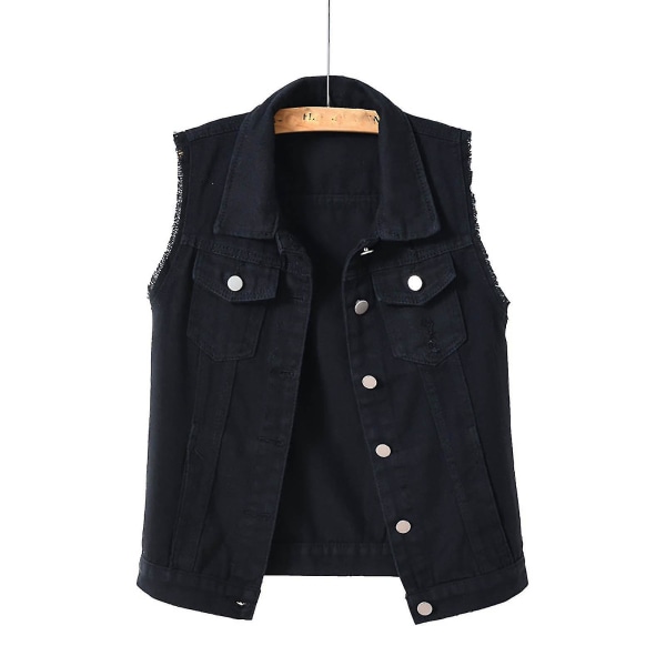 Damjacka i denim, enfärgad, ärmlös, vår & höst Black m