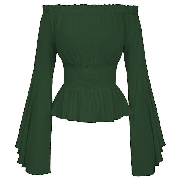 Blus för kvinnor, medeltida viktoriansk, axelbandslös, festtopp, cosplay-kostym Green 2XL