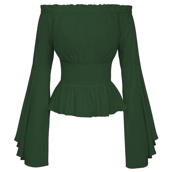 Dame bluse topper middelaldersk viktoriansk off Shoulder skjorte Party topper Cosplay kostyme Green 2XL