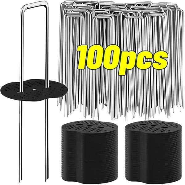 100-400 pcs U-shaped ground pins with buffer washers garden pins for securing weed landscape net garden lawn accessories 80pcs