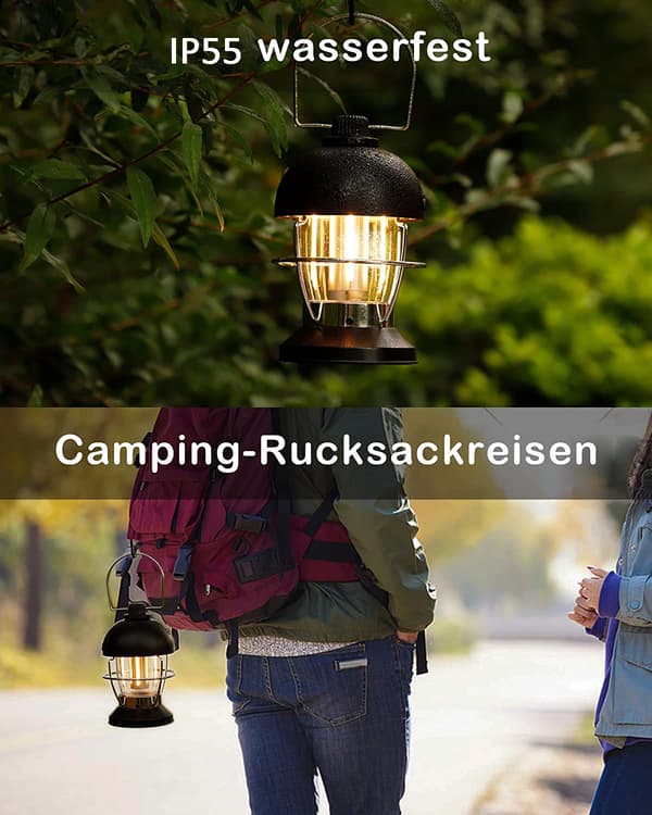 5000 mAh Rechargeable LED Camping Lantern, Retro Camping Lantern Battery with 350 LM Warm White, 70 Hours Lighting Time, Stepless Dimmable, 3 Modes