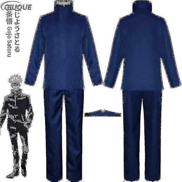 2023 - Anime Jujutsu Kaisen Gojo Satoru Cosplay Kostym Toppar Byxor Ögonlapp Halloweenfest Herruniform Peruker Black Package 4 L