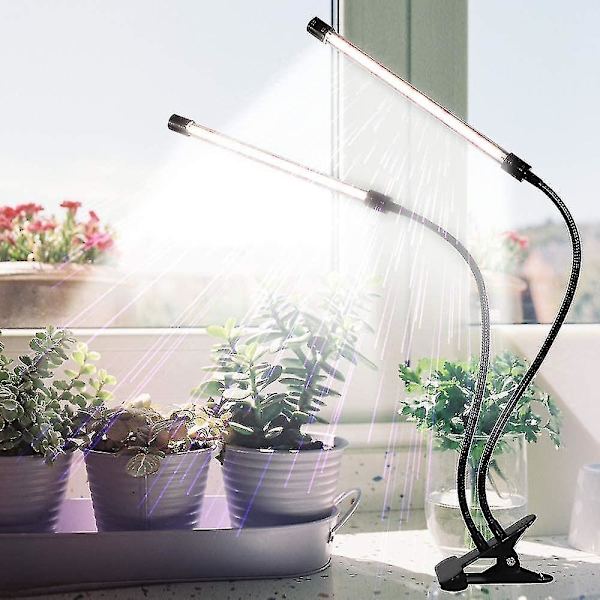 Vækstlys, Solskin Hvid 50w 84 Led Dobbelt Hoved Klips Plantelys, 4/8/12h Timer 5 Dæmpbare Niveauer