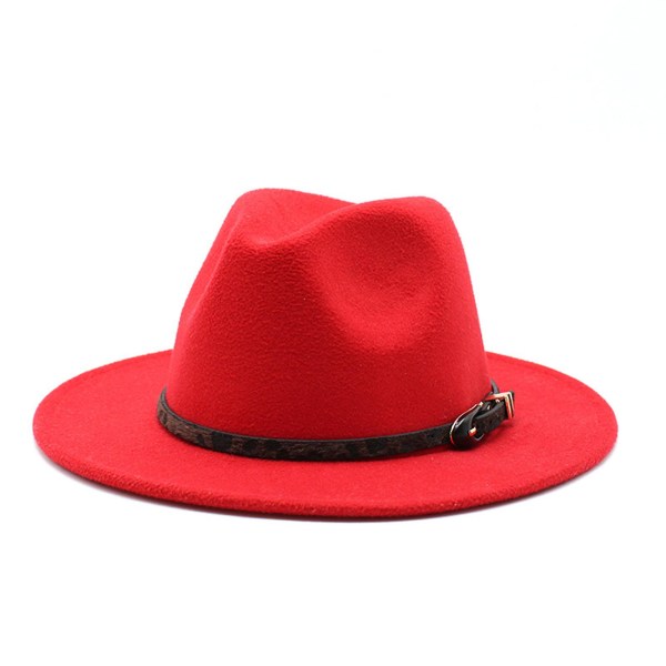 Unisex bredskygget Fedora hat filt panamahat med bæltespænde gave til fødselsdag Valentinsdag Red