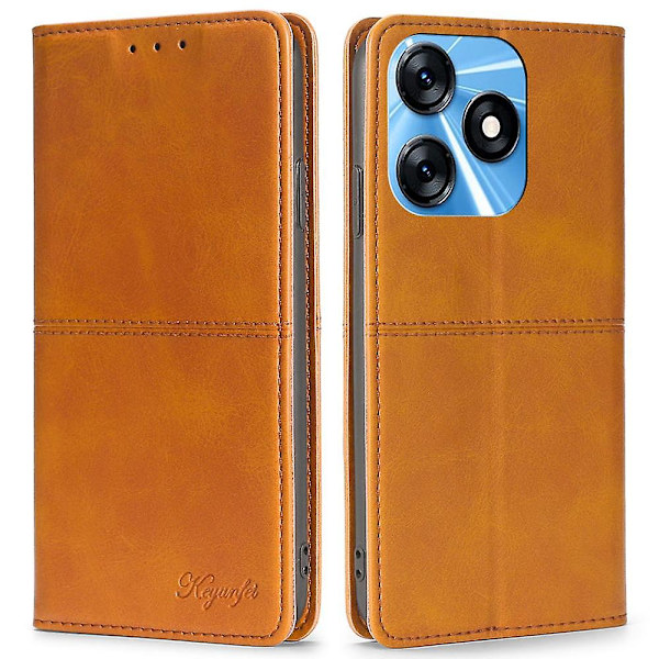 Cover til Tecno Spark 10 4G med kortlommer, koskindtekstur, stativ telefoncover - Lysebrun Light Brown
