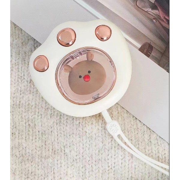Söt katt-tass USB-uppladdningsbar handvärmare, snabb uppvärmning, långvarig värme, med överhettningsskydd, gör vintern mer bekväm White