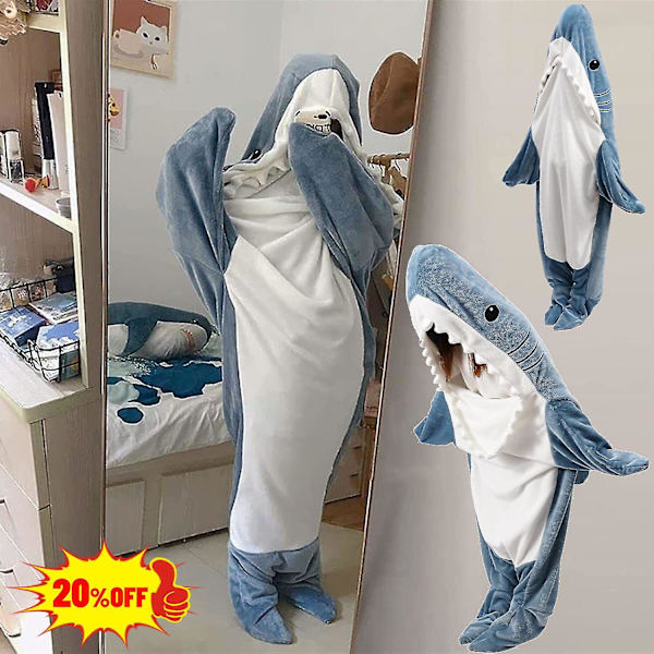 Haj-filt Hoodie för Vuxna - Haj Onesie Vuxen Bärbar Filt - Hajfilt Super Mjuk Mysig Flanell Hoodie Haj Sov-påse 170*70