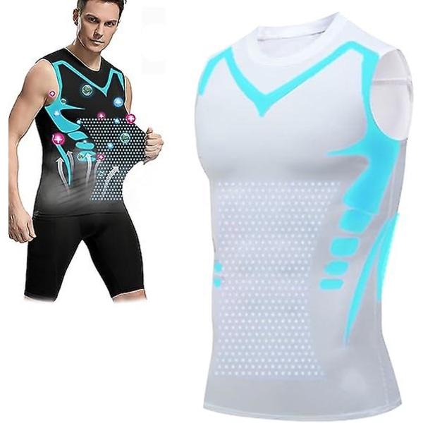 Ionic Shaping Vest, Formgivande Väst för Män, 2023 Ny Version Ionic Shaping Vest För Män, Bekväm Andningsbar Is-Silke Tyg White 2XL