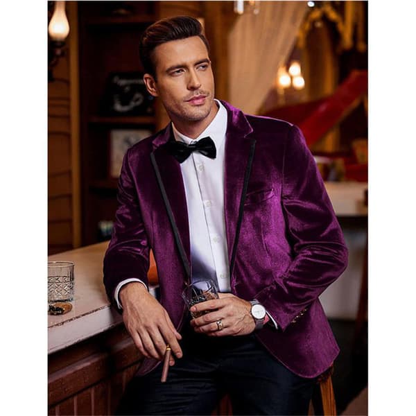 Mænds fløjlsblazer med hakrevers, en knap, velour smokingblazer sort Black M