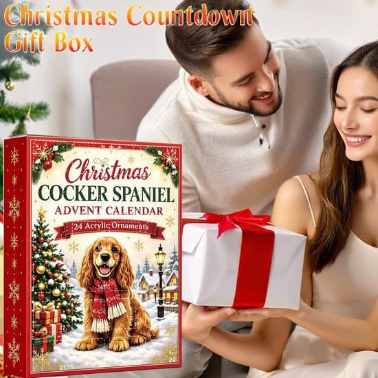 Cocker Spaniel julekalender - Akrylhund-pynt - Hengende juletrepynt - Gaveeske (Blind Box)