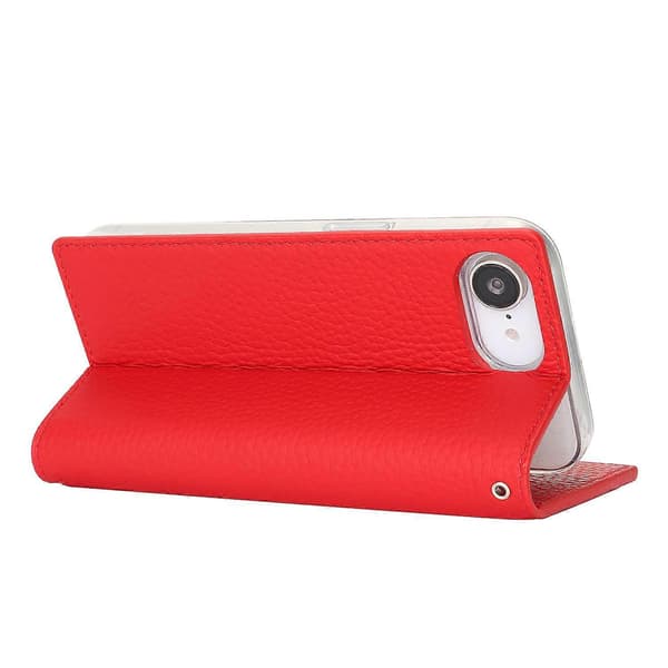 Kompatibel med iPhone 16e Plånboksfodral Äkta Kohud Telefonfodral Litchi Textur Multicolor Red