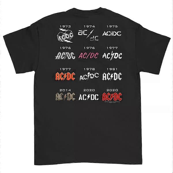 AC/DC 50 Years Logos Front Back T-shirt ROCKINSTONE M
