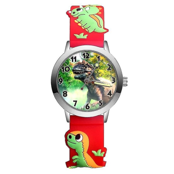 Mote tegneserie Søt Dinosaur stil Barneklokker Barn Student Jenter Gutter Kvarts 3d silikon armbåndsur Red