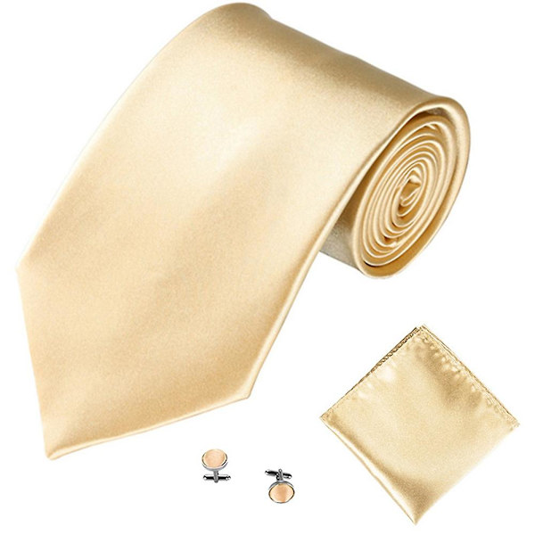 Herre Dress Dress Solid Farge Dress Dress Slips Necktie Mansjettknapper Lommetørkle Sett Smoking Dress Champagne
