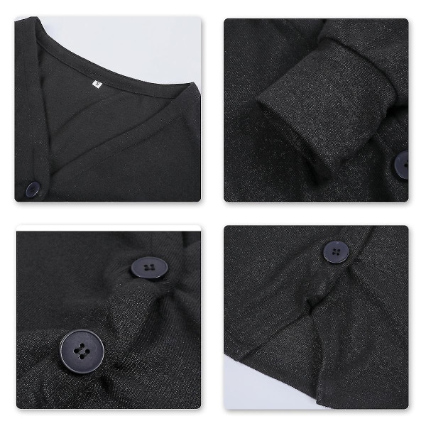 Naisten puuvillainen V-kaula-aukkoinen muotisuunnittelu Löysä yksivärinen casual neuletakki 15 väriä Black M
