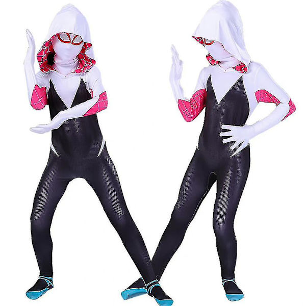 Spider-Gwen Jumpsuit-kostym för flickor 4-10 år med mask 9-10 Years