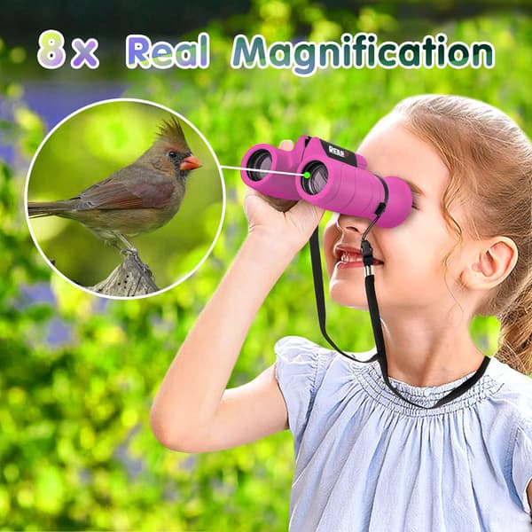 8x21 Kids Binoculars - Shockproof Compact for Bird Watching & Exploration | High Resolution (Pink)