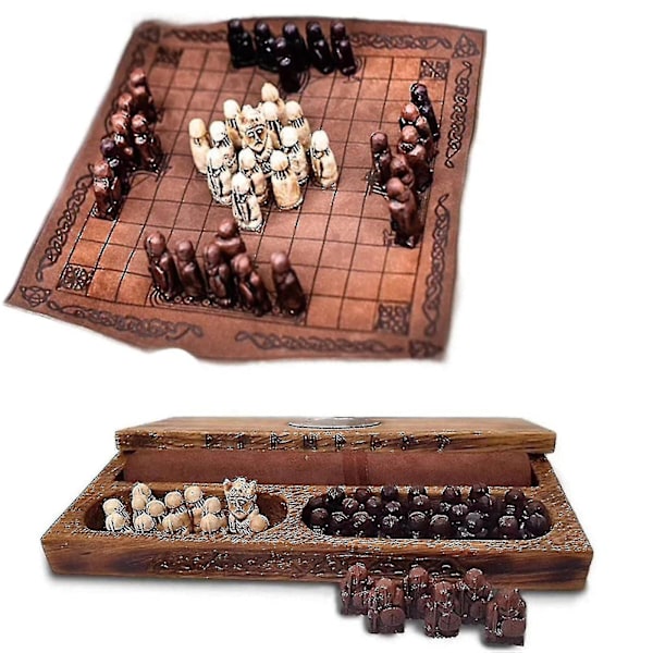 Hnefatafl Brädspel, Viking Schackset, Trä Schackset, Resespel för Vuxna/Barn med Trälåda