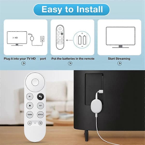 Bluetooth röstfjärrkontroll för Google HD/4K Snow Streaming Stick G9N9N fjärrkontroll White