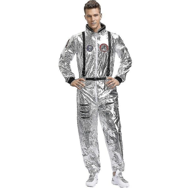 Silver Astronaut Dräkt Vuxen Cosplay Kostym för män Astronaut Jumpsuit Rymddräkt Set Halloween-L Men L