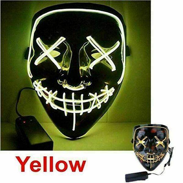 Neon-ompeleet LED-naamio Langallinen Valoisa Puvustus Puhdistusjuhlat Cosplay Halloween-naamiot Yellow