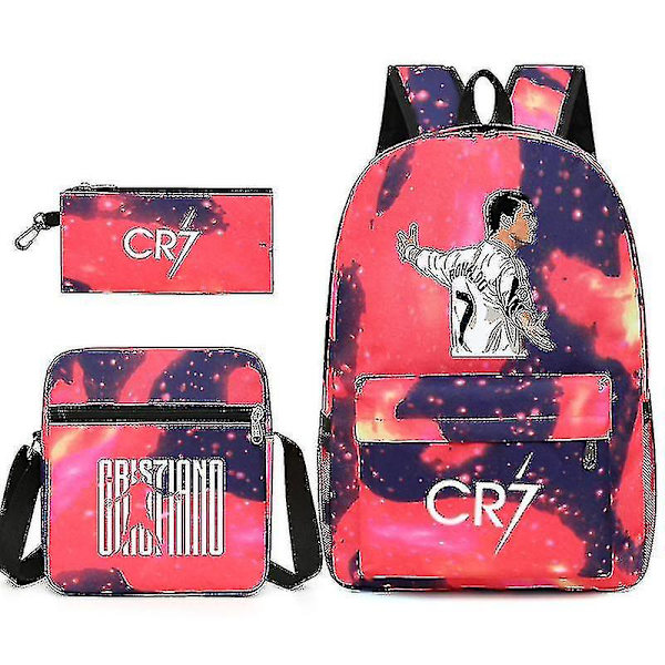 Fotbollsstjärnan C Ronaldo CR7 Tryckt Ryggsäck Runt Studenten Tre-delad Ryggsäck Xingkongfen 3 Single shoulder bag