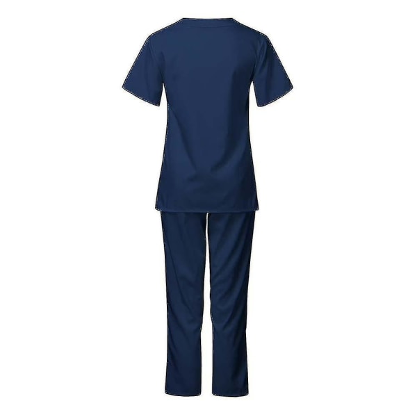 Unisex Top Pants Scrub Set Sairaanhoitajan hammaslääkäripuku käytettäväksi Navy Blue S