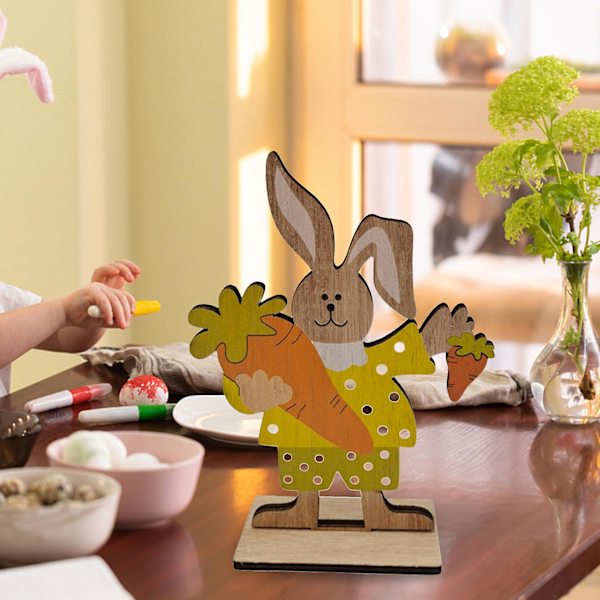 Påskpynt Cartoon DIY Trä Skrivbordsdekoration Påskkanin Ornament för Semester 5