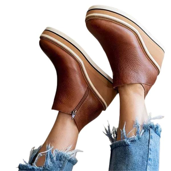 Dames Premium Solid Farvede Kile Ankelstøvler Runde Tå Fodtøj Kiler Casual Sko Mode Brown 39