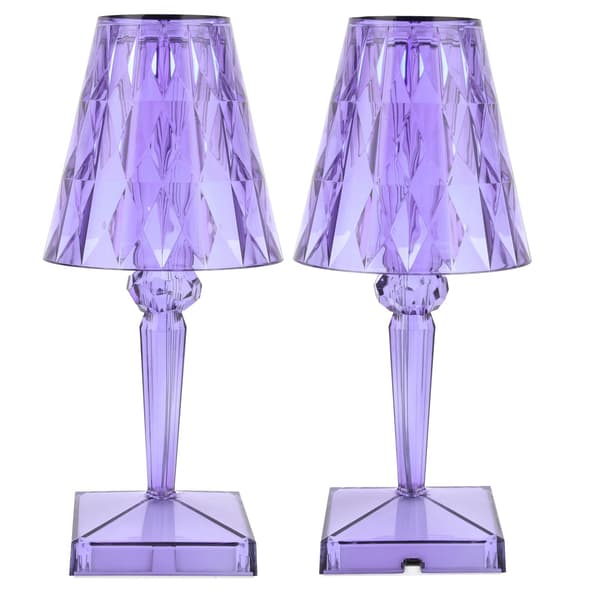 LED Crystal Table Lamp Purple Transparent Prism Dimmable USB Charging Desk Lamp