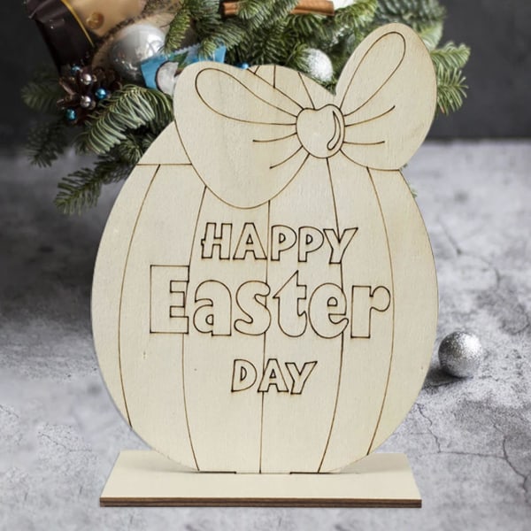 Puinen koristeellinen ihastuttava maalaamaton muna/kanin muotoinen työpöytä keskeneräinen puinen pääsiäisaskartelu lomatarvikkeet 3